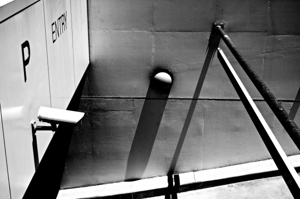 Gritty photo of entry into underground parking lot