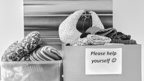 Photo of a box of give-away beanies